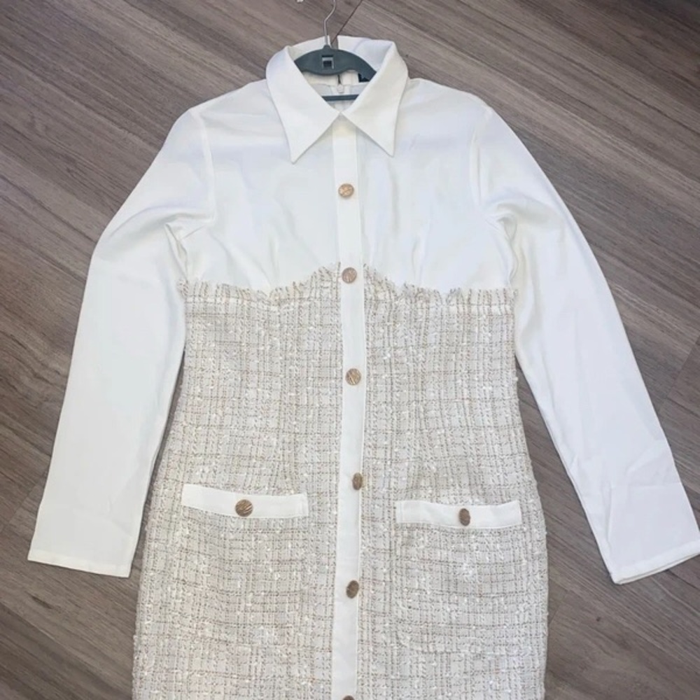 SHEIN Cream and Tan Textured Button Down Shirt